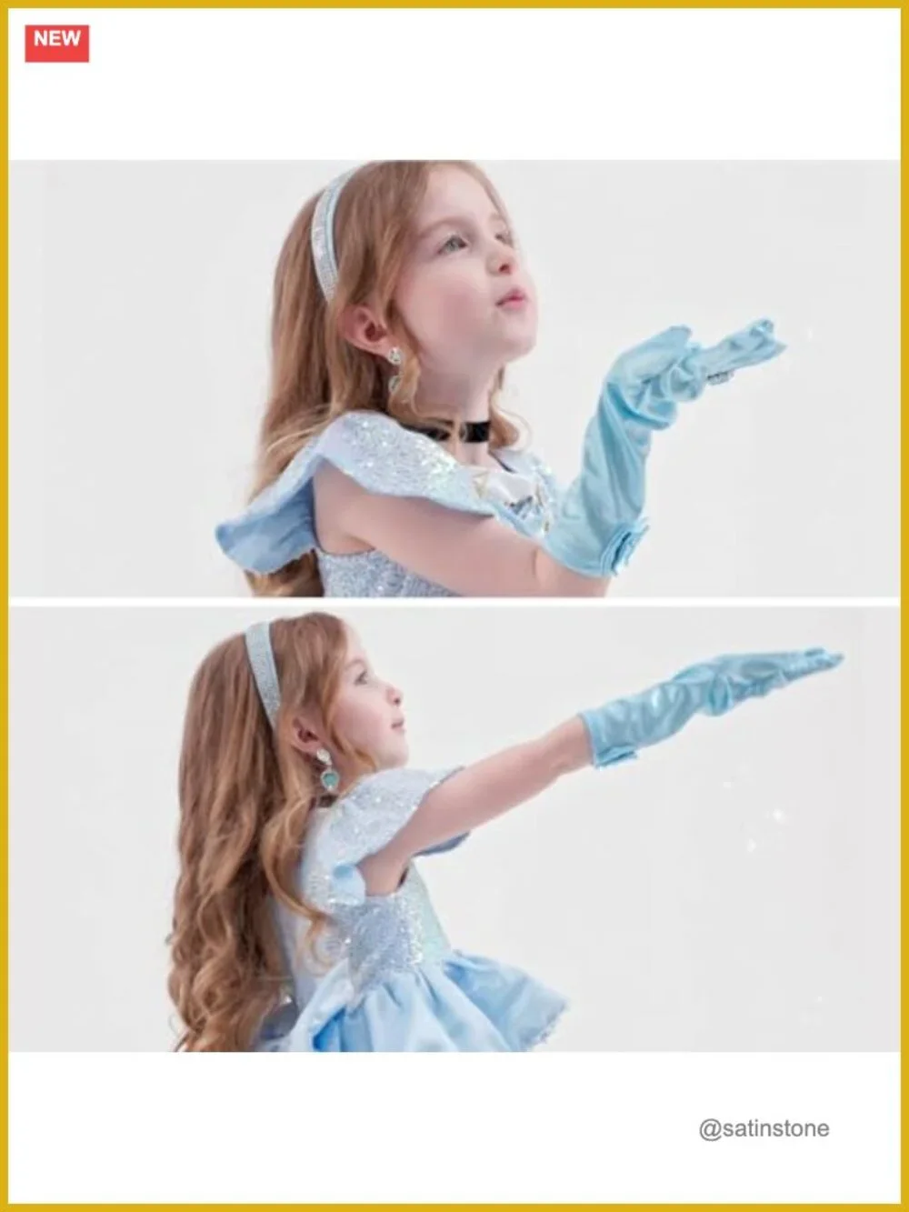 Girls Blue Princess Costume Dress with Crown Scepter Gloves Halloween Cosplay